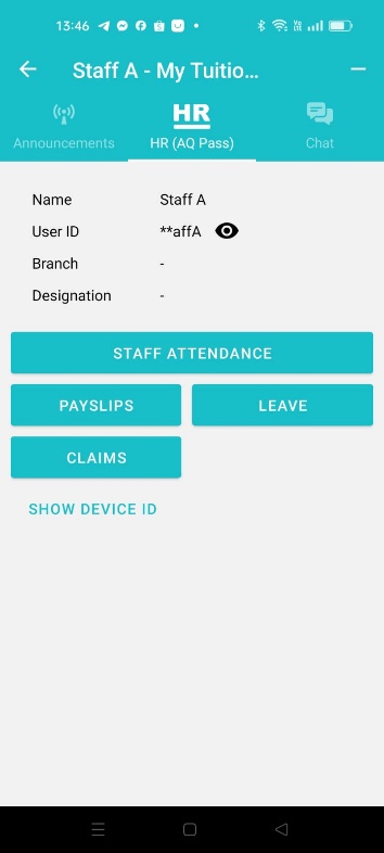 iEduCentre staff app showing attendance, payslips, leave and claims