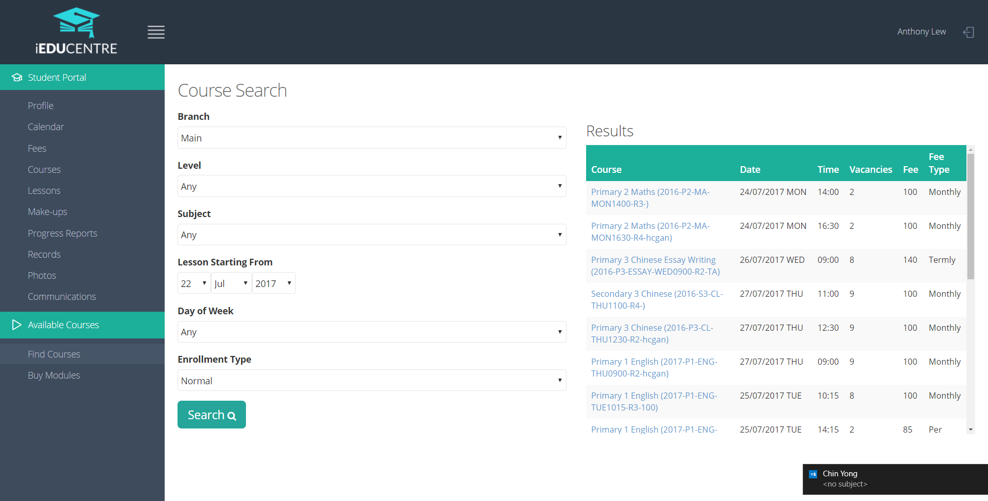 iEduCentre parent portal for finding and registering for enrichment courses